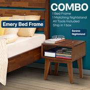 Solid Wood Platform Bed Frame and Nightstand Set