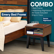 Solid Wood Platform Bed Frame and Nightstand Set