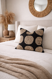 Close-up of hand-knotted macrame and fiber texture detail — Woven Dot Textured Pillow Cover