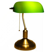 Antique Brass Bankers Lamp, Green Glass Shade
