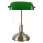 Antique Brass Bankers Lamp, Green Glass Shade