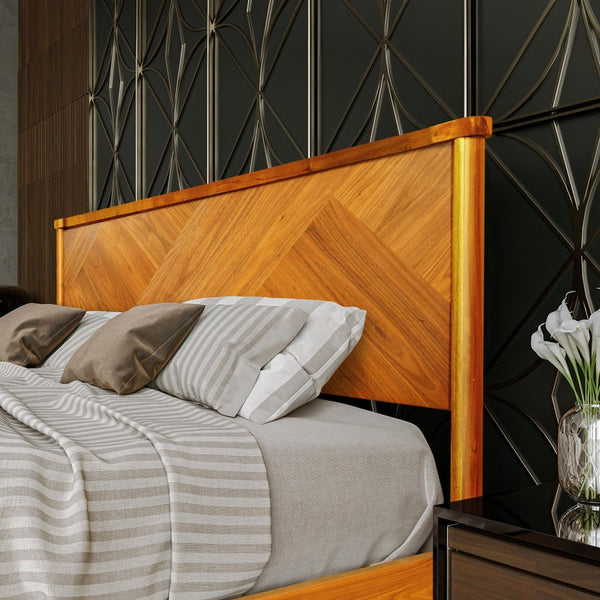 Chevron-Panel Solid Wood Bed Frame — scale reference and proportion detail