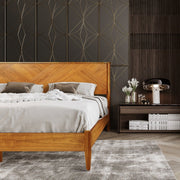 Chevron-Panel Solid Wood Bed Frame — back and side profile detail