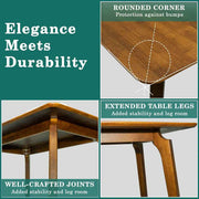 Curved-Leg Solid Wood Dining Table — back and side profile detail