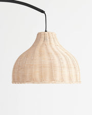 Brass Arc Floor Lamp with Wicker Dome Shade