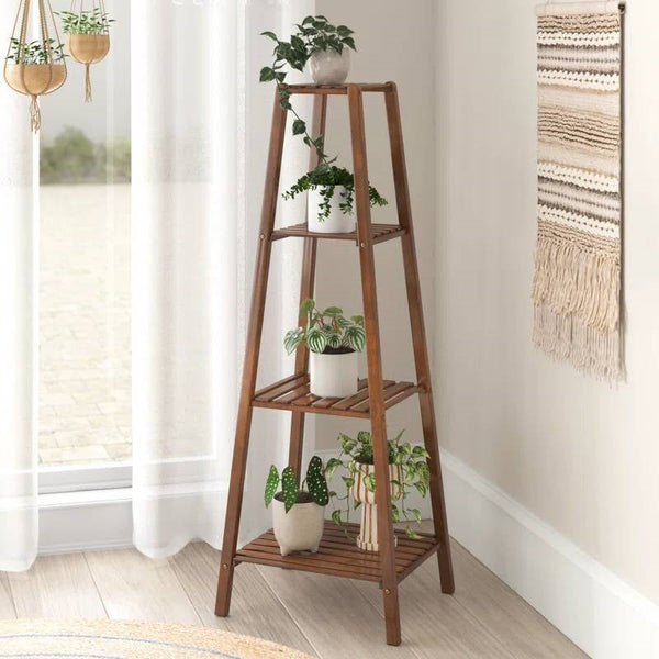Slatted Wood Four-Tier Plant Stand