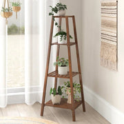 Slatted Wood Four-Tier Plant Stand