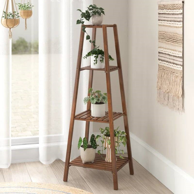 Slatted Wood Four-Tier Plant Stand