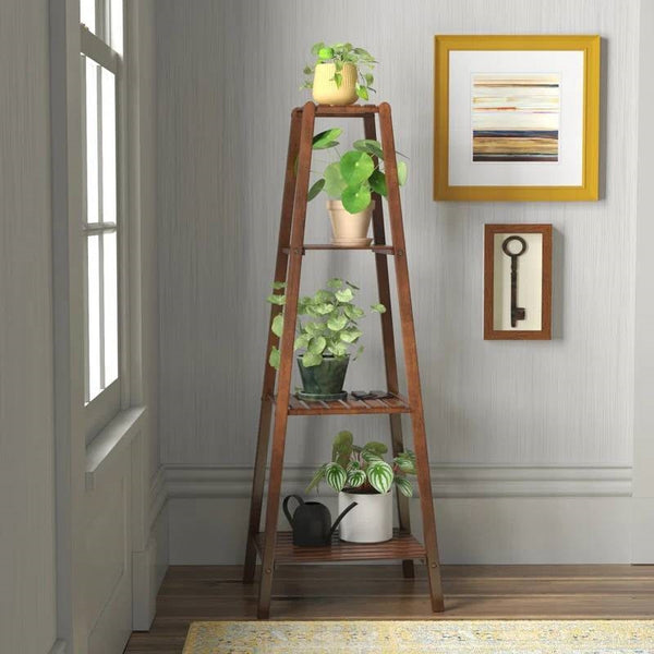 Slatted Wood Four-Tier Plant Stand