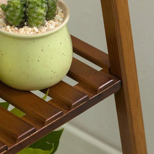 Slatted Wood Four-Tier Plant Stand