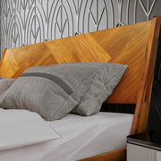 Close-up of slatted wood construction and grain detail — Herringbone Wood Platform Bed Frame