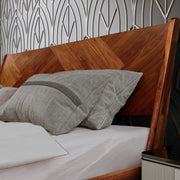 Herringbone Wood Platform Bed Frame — styled in a complete room vignette