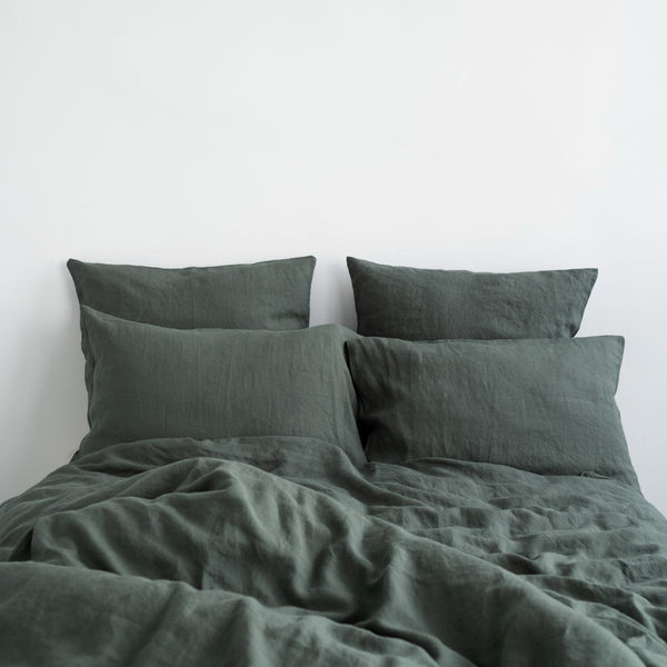 Forest Green Linen Duvet Cover Set