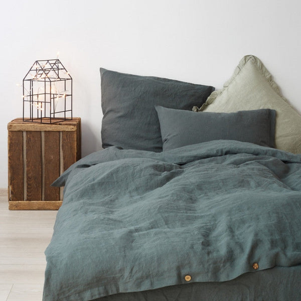 Forest Green Linen Duvet Cover Set