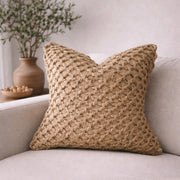 Braided Jute Woven Pillow Cover — Hand-braided jute lattice cover in warm tan, available in sets of up to four
