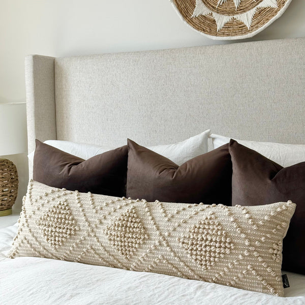 Bobble-Weave Oversized Lumbar Pillow Cover — Hand-loomed bobble-weave lumbar cover in warm ecru for bed or sofa layering