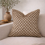 Braided Jute Woven Pillow Cover — Open-lattice jute braid over ivory cotton — earthy texture, neutral palette