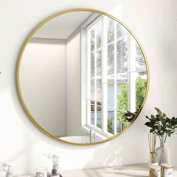 Round Gold-Frame Wall Mirror