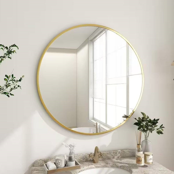 Round Gold-Frame Wall Mirror