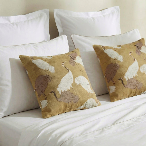 Crane Print Cotton Slub Pillow