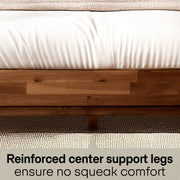 Slatted Wood-Grain Platform Bed Frame — close-up of label and production detail