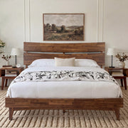 Slatted Wood-Grain Platform Bed Frame