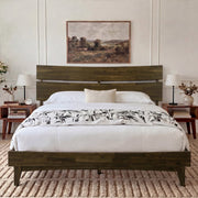 Slatted Wood-Grain Platform Bed Frame