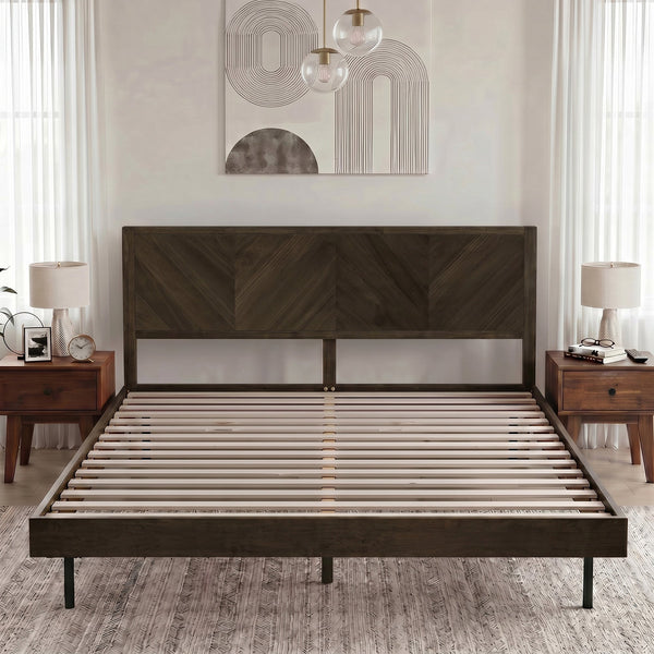 Chevron Hevea Wood Platform Bed