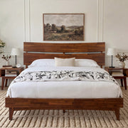 Slatted Wood-Grain Platform Bed Frame