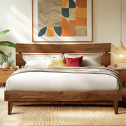 Slatted Wood-Grain Platform Bed Frame — back and side profile detail