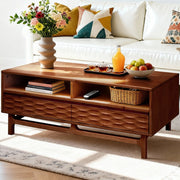 Carved Rubberwood Storage Coffee Table — alternate angle showing full form