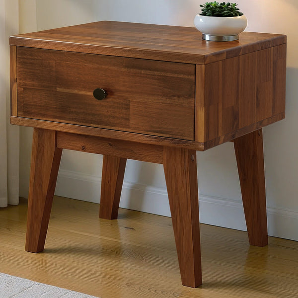 Brown nightstand, rectangular with drawer