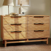 Wave-Front Solid Wood Six-Drawer Dresser — Solid wood dresser with carved wave fronts and six deep drawers