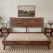 Slatted Wood-Grain Platform Bed Frame