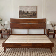 Slatted Wood-Grain Platform Bed Frame