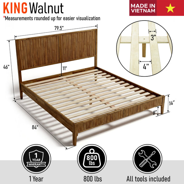 Fluted Acacia Wood Bed Frame