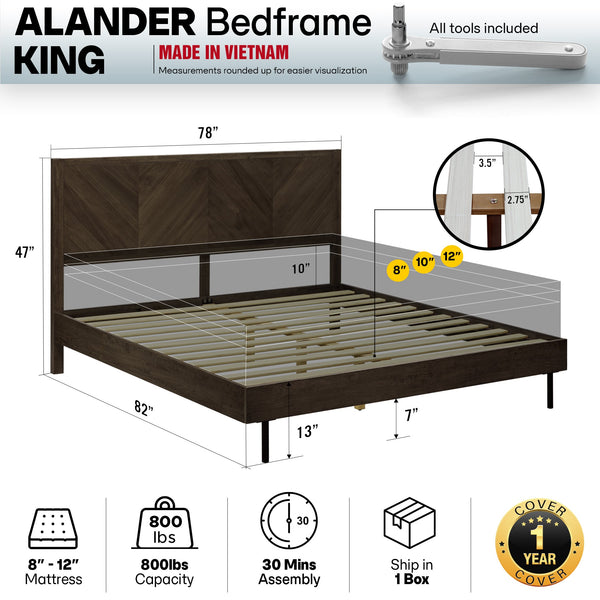 Chevron Hevea Wood Platform Bed