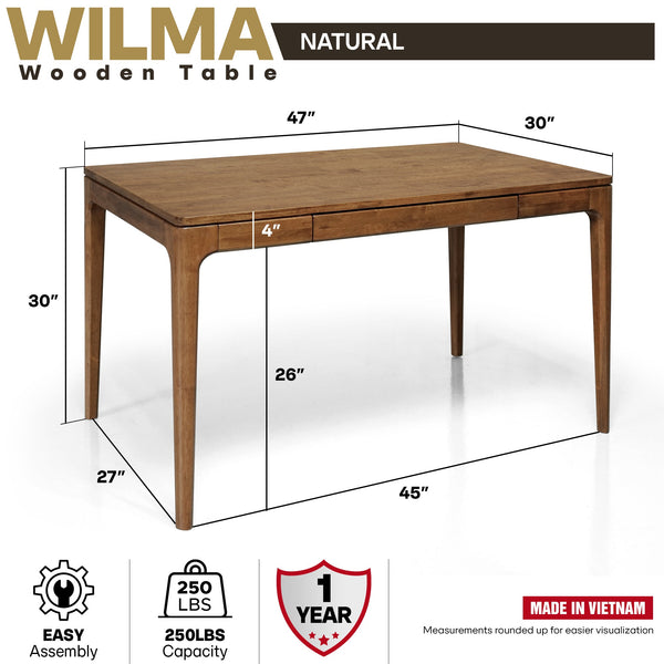 Rubber Wood Writing Desk with Drawers
