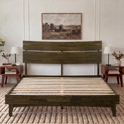 Slatted Wood-Grain Platform Bed Frame