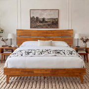 Slatted Wood-Grain Platform Bed Frame