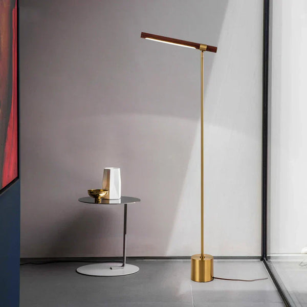 Wood-Grain Bar LED Floor Lamp