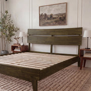 Slatted Wood-Grain Platform Bed Frame