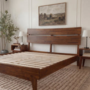 Slatted Wood-Grain Platform Bed Frame