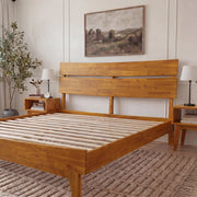 Slatted Wood-Grain Platform Bed Frame