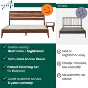 Solid Wood Platform Bed Frame and Nightstand Set