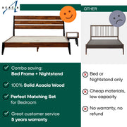 Solid Wood Platform Bed Frame and Nightstand Set