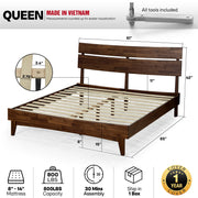 Slatted Wood-Grain Platform Bed Frame