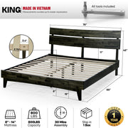 Slatted Wood-Grain Platform Bed Frame