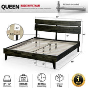 Slatted Wood-Grain Platform Bed Frame