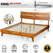 Slatted Wood-Grain Platform Bed Frame